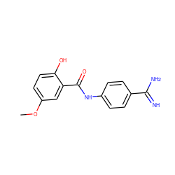 COc1ccc(O)c(C(=O)Nc2ccc(C(=N)N)cc2)c1 ZINC000013444402