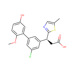 COc1ccc(O)cc1-c1cc(Cl)cc([C@H](CC(=O)O)c2ncc(C)s2)c1 ZINC000219435194