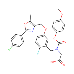 COc1ccc(OC(=O)N(CC(=O)O)Cc2cc(OCc3nc(-c4ccc(Cl)cc4)oc3C)ccc2F)cc1 ZINC000653819589