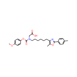 COc1ccc(OC(=O)N(CCCCCCc2nc(-c3ccc(C)cc3)oc2C)CC(=O)O)cc1 ZINC000040936783