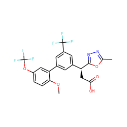 COc1ccc(OC(F)(F)F)cc1-c1cc([C@H](CC(=O)O)c2nnc(C)o2)cc(C(F)(F)F)c1 ZINC001772652918