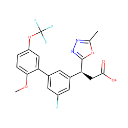 COc1ccc(OC(F)(F)F)cc1-c1cc(F)cc([C@H](CC(=O)O)c2nnc(C)o2)c1 ZINC001772595629