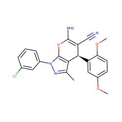 COc1ccc(OC)c([C@@H]2C(C#N)=C(N)Oc3c2c(C)nn3-c2cccc(Cl)c2)c1 ZINC000000659199