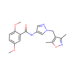 COc1ccc(OC)c(C(=O)Nc2cnn(Cc3c(C)noc3C)c2)c1 ZINC000115731590