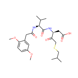 COc1ccc(OC)c(CC(=O)N[C@H](C(=O)N[C@@H](CC(=O)O)C(=O)CSCC(C)C)C(C)C)c1 ZINC000013589576