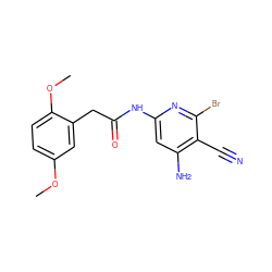 COc1ccc(OC)c(CC(=O)Nc2cc(N)c(C#N)c(Br)n2)c1 ZINC000014960134