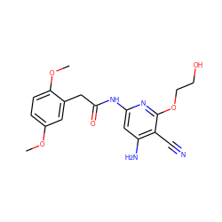 COc1ccc(OC)c(CC(=O)Nc2cc(N)c(C#N)c(OCCO)n2)c1 ZINC000014960169