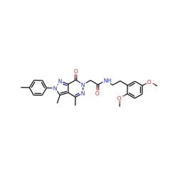 COc1ccc(OC)c(CCNC(=O)Cn2nc(C)c3c(C)n(-c4ccc(C)cc4)nc3c2=O)c1 ZINC000015943006