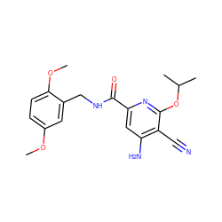 COc1ccc(OC)c(CNC(=O)c2cc(N)c(C#N)c(OC(C)C)n2)c1 ZINC000063539467