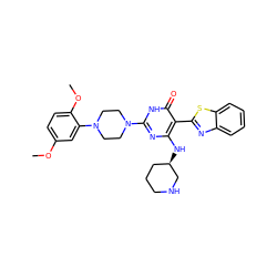 COc1ccc(OC)c(N2CCN(c3nc(N[C@@H]4CCCNC4)c(-c4nc5ccccc5s4)c(=O)[nH]3)CC2)c1 ZINC001772583580