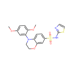 COc1ccc(OC)c(N2CCOc3cc(S(=O)(=O)Nc4nccs4)ccc32)c1 ZINC000220189366