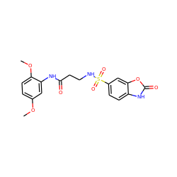 COc1ccc(OC)c(NC(=O)CCNS(=O)(=O)c2ccc3[nH]c(=O)oc3c2)c1 ZINC000015936477