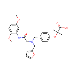 COc1ccc(OC)c(NC(=O)CN(Cc2ccc(OC(C)(C)C(=O)O)cc2)Cc2ccco2)c1 ZINC000049036834