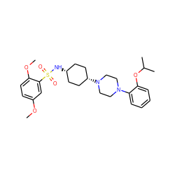 COc1ccc(OC)c(S(=O)(=O)N[C@H]2CC[C@@H](N3CCN(c4ccccc4OC(C)C)CC3)CC2)c1 ZINC000101095868