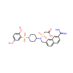 COc1ccc(OC)c(S(=O)(=O)N2CCC(N(Cc3ccc4ccc(C(=N)N)cc4c3)S(=O)(=O)CC(=O)O)CC2)c1 ZINC000028714215