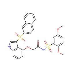 COc1ccc(OC)c(S(=O)(=O)NC(=O)COc2cccc3[nH]cc(S(=O)(=O)c4ccc5ccccc5c4)c23)c1 ZINC000044404835