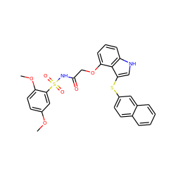COc1ccc(OC)c(S(=O)(=O)NC(=O)COc2cccc3[nH]cc(Sc4ccc5ccccc5c4)c23)c1 ZINC000049867708