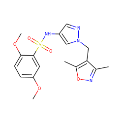 COc1ccc(OC)c(S(=O)(=O)Nc2cnn(Cc3c(C)noc3C)c2)c1 ZINC000116674048