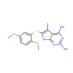 COc1ccc(OC)c(Sc2[nH]c3nc(N)nc(N)c3c2C)c1 ZINC000013580854