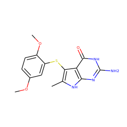 COc1ccc(OC)c(Sc2c(C)[nH]c3nc(N)[nH]c(=O)c23)c1 ZINC000040423170