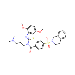 COc1ccc(OC)c2sc(N(CCCN(C)C)C(=O)c3ccc(S(=O)(=O)N4CCc5ccccc5C4)cc3)nc12 ZINC000038139100