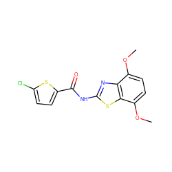COc1ccc(OC)c2sc(NC(=O)c3ccc(Cl)s3)nc12 ZINC000002723962
