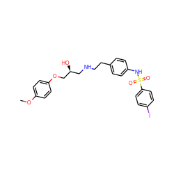 COc1ccc(OC[C@@H](O)CNCCc2ccc(NS(=O)(=O)c3ccc(I)cc3)cc2)cc1 ZINC000026250649