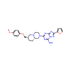 COc1ccc(OC[C@@H]2CC[C@H]3CN(c4nc(N)n5nc(-c6ccco6)nc5n4)CCN3C2)cc1 ZINC000013585811