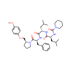COc1ccc(OC[C@@H]2CCCN2C(=O)[C@H](Cc2ccccc2)NC(=O)[C@H](CC(C)C)NC(=O)[C@H](CC(C)C)NC(=O)N2CCCCC2)cc1 ZINC000299865607
