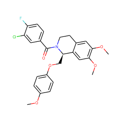 COc1ccc(OC[C@@H]2c3cc(OC)c(OC)cc3CCN2C(=O)c2ccc(F)c(Cl)c2)cc1 ZINC000068244585