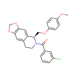 COc1ccc(OC[C@@H]2c3cc4c(cc3CCN2C(=O)c2cccc(Cl)c2)OCO4)cc1 ZINC000096271939