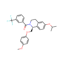 COc1ccc(OC[C@@H]2c3ccc(OC(C)C)cc3CCN2C(=O)c2cccc(C(F)(F)F)c2)cc1 ZINC001772655053