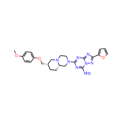 COc1ccc(OC[C@H]2CC[C@H]3CN(c4nc(N)n5nc(-c6ccco6)nc5n4)CCN3C2)cc1 ZINC000013585809