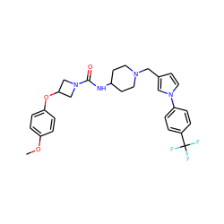 COc1ccc(OC2CN(C(=O)NC3CCN(Cc4ccn(-c5ccc(C(F)(F)F)cc5)c4)CC3)C2)cc1 ZINC000043059566