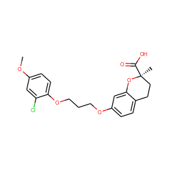 COc1ccc(OCCCOc2ccc3c(c2)O[C@@](C)(C(=O)O)CC3)c(Cl)c1 ZINC000028126695