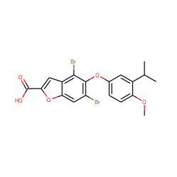 COc1ccc(Oc2c(Br)cc3oc(C(=O)O)cc3c2Br)cc1C(C)C ZINC000028948097