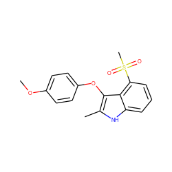 COc1ccc(Oc2c(C)[nH]c3cccc(S(C)(=O)=O)c23)cc1 ZINC000028346382