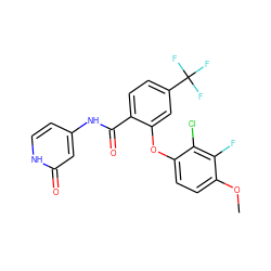 COc1ccc(Oc2cc(C(F)(F)F)ccc2C(=O)Nc2cc[nH]c(=O)c2)c(Cl)c1F ZINC000143201235