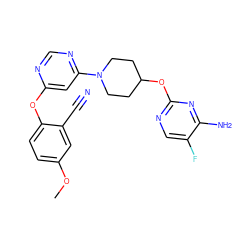 COc1ccc(Oc2cc(N3CCC(Oc4ncc(F)c(N)n4)CC3)ncn2)c(C#N)c1 ZINC000049033442