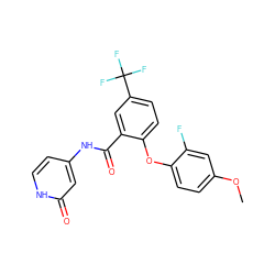 COc1ccc(Oc2ccc(C(F)(F)F)cc2C(=O)Nc2cc[nH]c(=O)c2)c(F)c1 ZINC000221237651