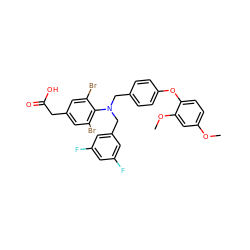 COc1ccc(Oc2ccc(CN(Cc3cc(F)cc(F)c3)c3c(Br)cc(CC(=O)O)cc3Br)cc2)c(OC)c1 ZINC000084741781