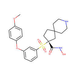 COc1ccc(Oc2cccc(S(=O)(=O)[C@]3(C(=O)NO)CCC4(CCNCC4)C3)c2)cc1 ZINC000299858055