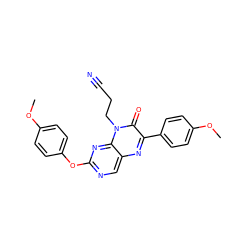 COc1ccc(Oc2ncc3nc(-c4ccc(OC)cc4)c(=O)n(CCC#N)c3n2)cc1 ZINC000004238386