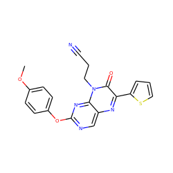 COc1ccc(Oc2ncc3nc(-c4cccs4)c(=O)n(CCC#N)c3n2)cc1 ZINC000004239170