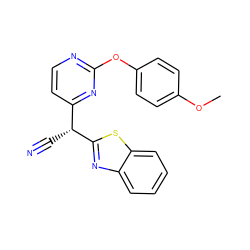 COc1ccc(Oc2nccc([C@@H](C#N)c3nc4ccccc4s3)n2)cc1 ZINC000116418637