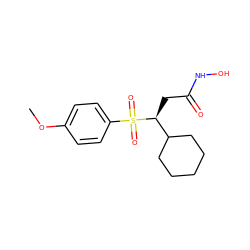COc1ccc(S(=O)(=O)[C@@H](CC(=O)NO)C2CCCCC2)cc1 ZINC000029395923
