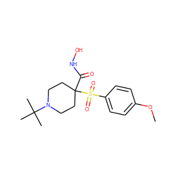 COc1ccc(S(=O)(=O)C2(C(=O)NO)CCN(C(C)(C)C)CC2)cc1 ZINC000013520991