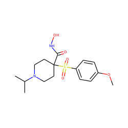 COc1ccc(S(=O)(=O)C2(C(=O)NO)CCN(C(C)C)CC2)cc1 ZINC000013521009