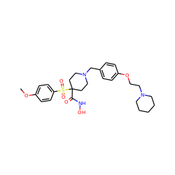 COc1ccc(S(=O)(=O)C2(C(=O)NO)CCN(Cc3ccc(OCCN4CCCCC4)cc3)CC2)cc1 ZINC000003820512