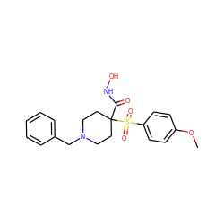 COc1ccc(S(=O)(=O)C2(C(=O)NO)CCN(Cc3ccccc3)CC2)cc1 ZINC000013520952